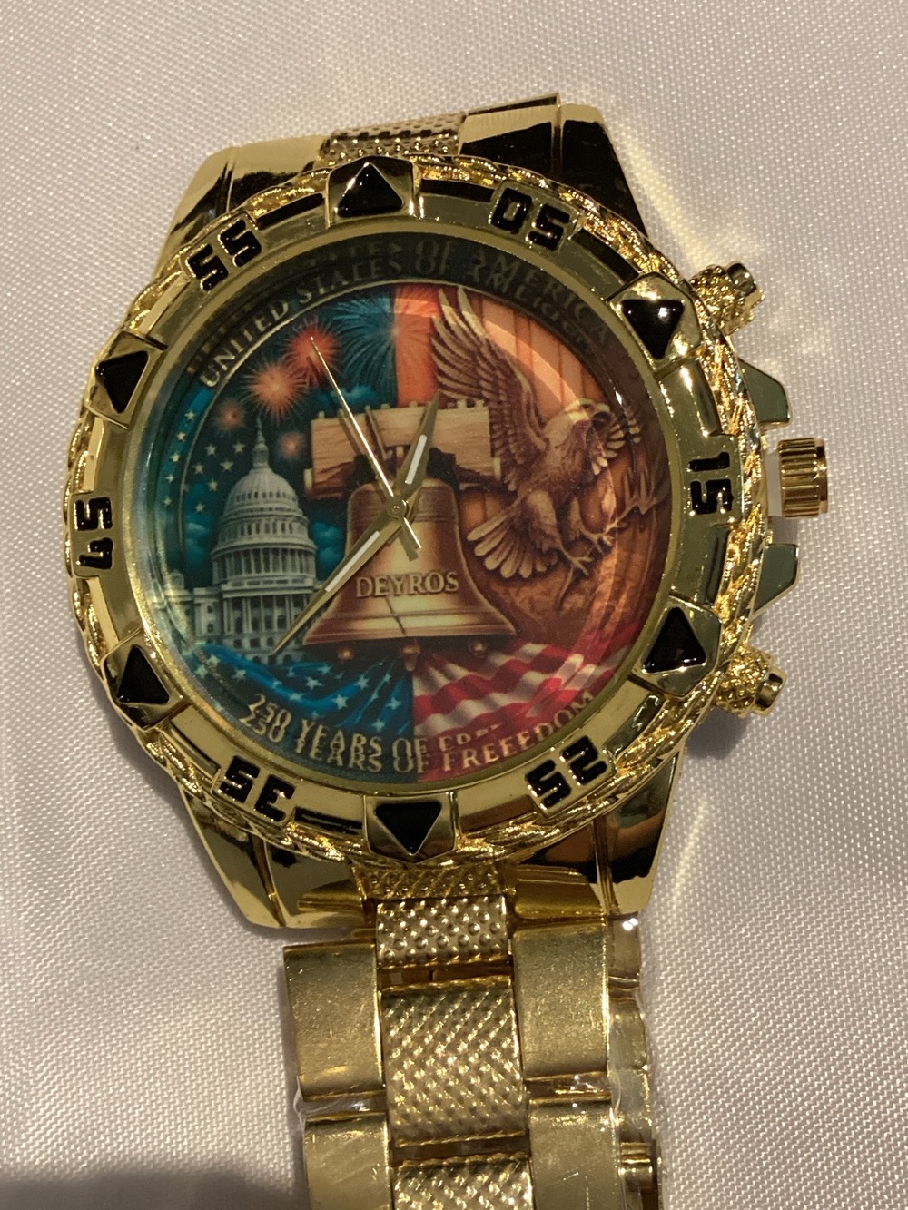 Deyros Gold-Tone Men's Patriotic Dial Watch